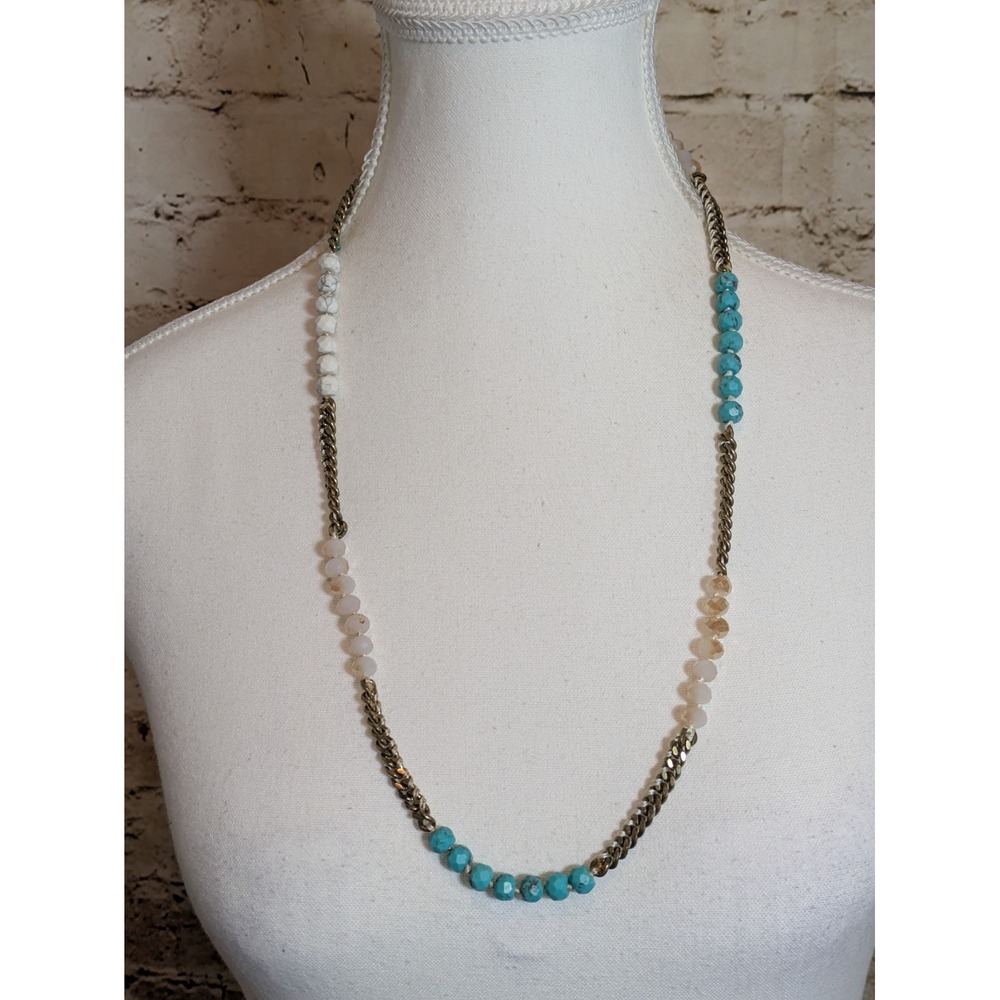 Chloe + Isabel Beaded Necklace Faux Turquoise & Cream Beads 26" Long Artsy